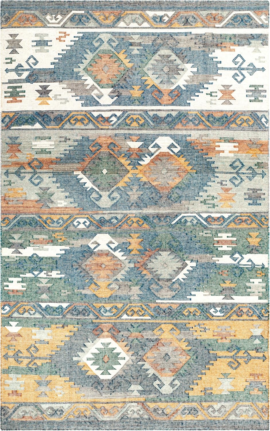 SAFAVIEH Canyon Collection Area Rug - 5' x 8', Blue & Multi, Handmade Boho Southwestern Tribal Wool, Ideal for High Traffic Areas in Living Room, Bedroom (CNY108B)