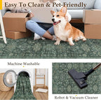 5x7 Washable Area Rug for Living Room Bedroom Vintage Green Soft Low Pile - Image 4