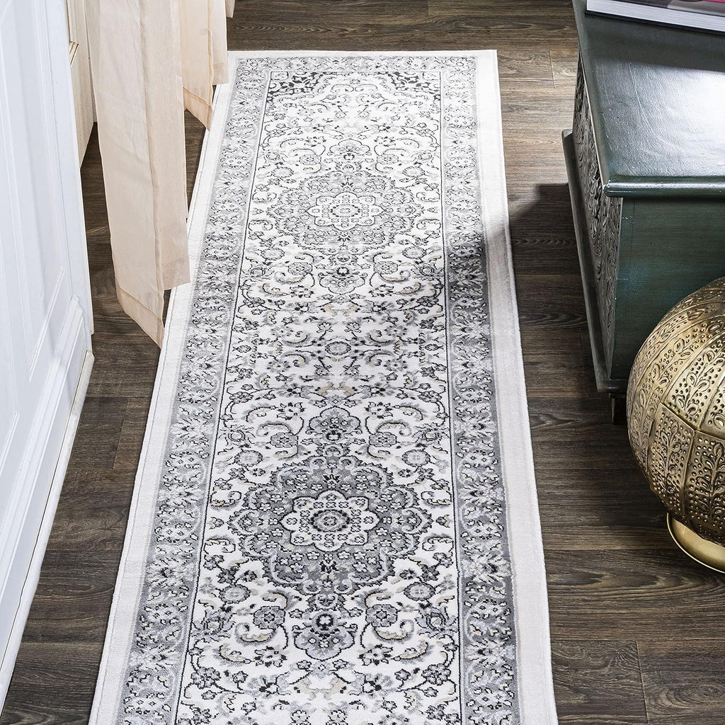 JONATHAN Y Palmette Modern Floral Gray/Cream Runner Rug, 2x8, Vintage, Bohemian, Easy-Cleaning for Living Room, Bedroom, Kitchen, Pet Friendly, Non-Shedding (MDP503C-28)