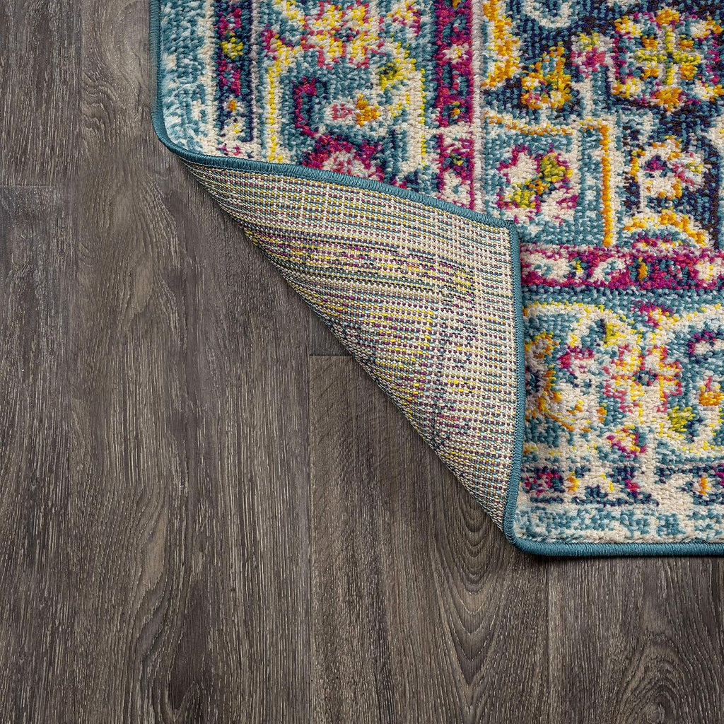 JONATHAN Y Brooklyn Geometric Medallion Blue/Multi Indoor Area Rug, 4x6, Vintage, Bohemian, Easy-Cleaning for Living Room, Bedroom, Kitchen, Pet Friendly, Non-Shedding (MDP207E-4)