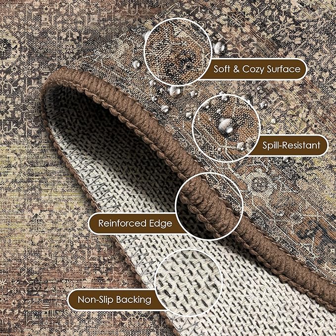 Washable Area Rug 9' x 12' Vintage Traditional Persian Mat - Image 6