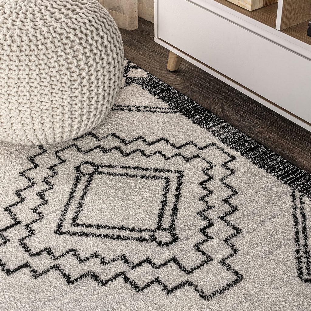 JONATHAN Y Amir Moroccan Beni Souk Cream/Black 4' Round Indoor Area Rug, Bohemian, Scandinavian, Easy-Cleaning for Living Room, Bedroom, Kitchen, Pet Friendly, Non-Shedding (MOH200A-4R)