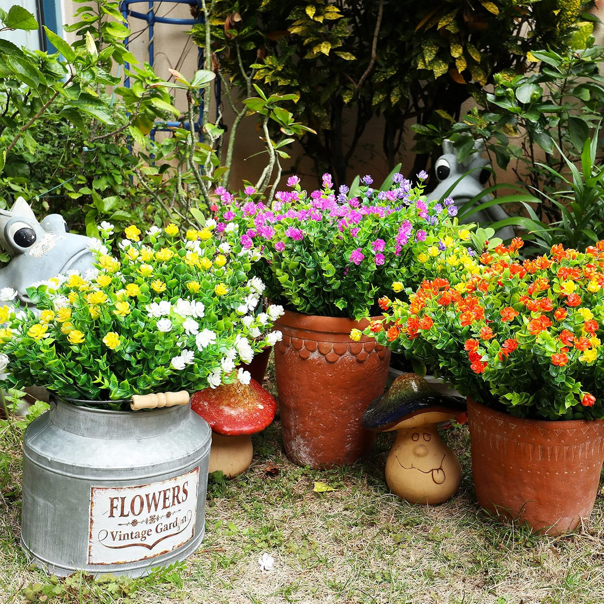 20 Bundles Artificial Flowers Outdoor Fake Plants, UV Resistant No Fade Faux Plastic Greenery Shrubs for Hanging Planter Garden Porch Window Box Outside Decoration,Home Indoor Decor, 5 Colors