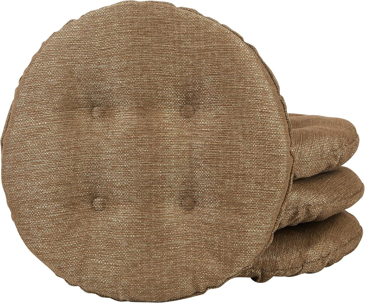 Klear Vu Omega Gripper Non-Slip Tufted Round Barstool Cushion for Dining Rooms, Cafes, Bars and Restaurants, 14” Chestnut, 4 Pack