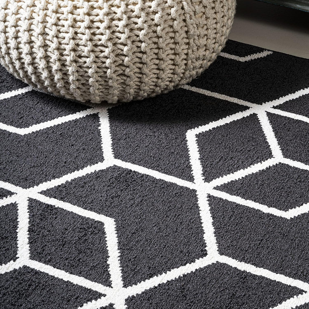 JONATHAN Y Tumbling Blocks Black/White Runner Rug 2x8, Modern,Contemporary,Geometric,Casual, Easy-Cleaning for Living Room,Bedroom,Kitchen,Pet Friendly,Non-Shedding (SEU101A-28)