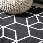 JONATHAN Y Tumbling Blocks Black/White Runner Rug 2x8, Modern,Contemporary,Geometric,Casual, Easy-Cleaning for Living Room,Bedroom,Kitchen,Pet Friendly,Non-Shedding (SEU101A-28)