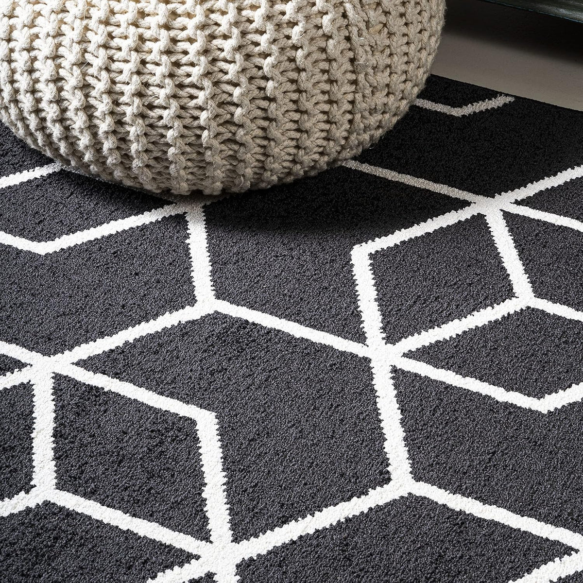 JONATHAN Y Tumbling Blocks Black/White Runner Rug 2x8, Modern,Contemporary,Geometric,Casual, Easy-Cleaning for Living Room,Bedroom,Kitchen,Pet Friendly,Non-Shedding (SEU101A-28)