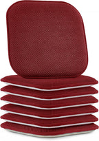 Elegant Comfort Chair Cushion Covers with Ties and Non Skid Rubber Backing-Thick Memory Foam - Soft Cushion Pad- Rounded Square Seat Cover-16 x 16 Inches-Honeycomb Textured Pattern, Set of 6, Burgundy