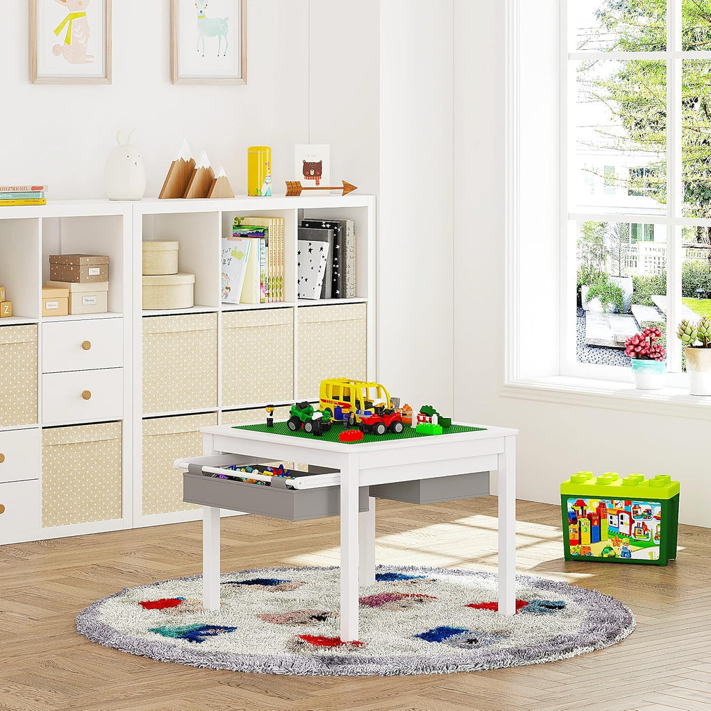 UTEX 2 in 1 Kids Construction Play Table with Drawers Compatible with Lego
