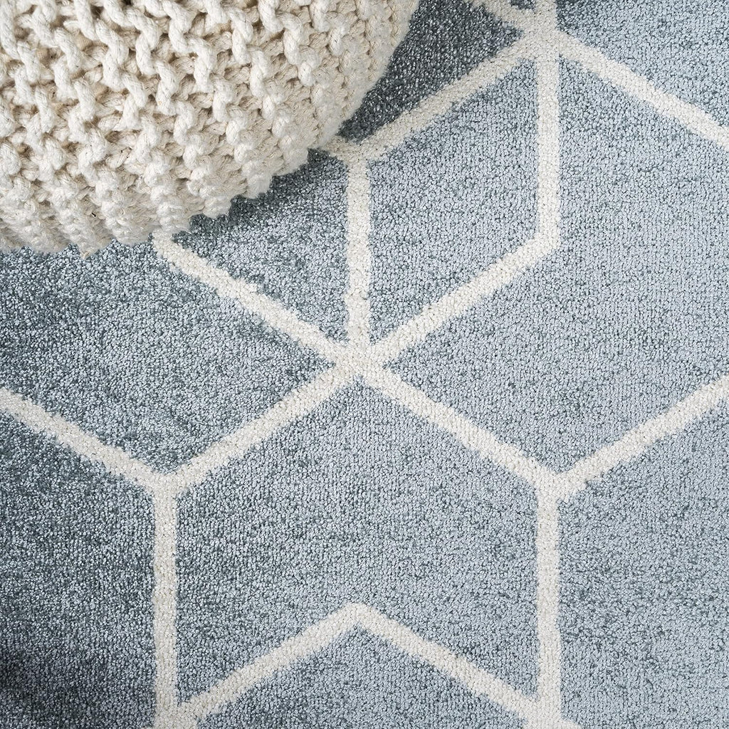 JONATHAN Y Tumbling Blocks Light Blue/White Runner Rug 2x8, Modern,Contemporary,Geometric,Casual, Easy-Cleaning for Living Room,Bedroom,Kitchen,Pet Friendly,Non-Shedding (SEU101C-28)