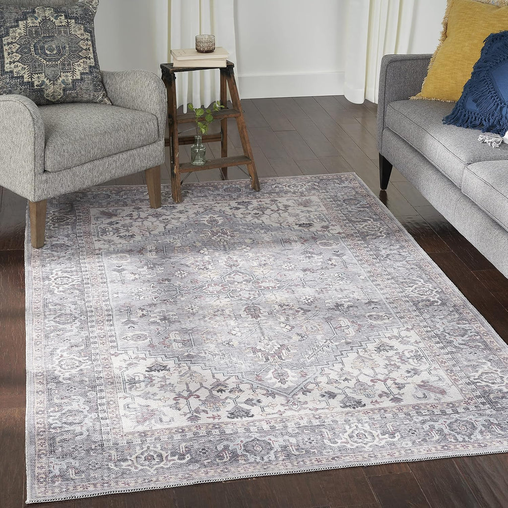 Nicole Curtis Machine Washable Series 1 Bohemian Grey 4' x 6' Area -Rug, Easy -Cleaning, Non Shedding, Bed Room, Living Room, Dining Room, Kitchen (4x6)