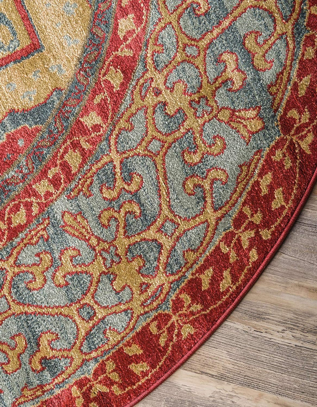 Unique Loom Palace Collection Area Rug - Saray (3' 3" Round, Navy Blue/Rust Red)