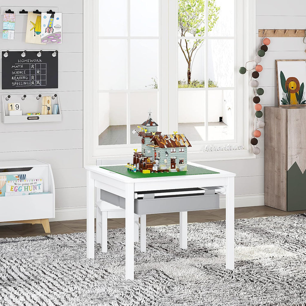 UTEX 2 in 1 Kids Construction Play Table with Drawers Compatible with Lego