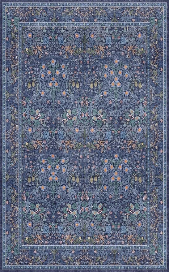 Vintage Dark Blue Living Room Rug 5x8 Area Rug - Image 2