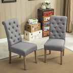 Roundhill Furniture Habit Grey Solid Wood Tufted Parsons Dining Chair (Set of 2), Gray