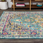 JONATHAN Y Brooklyn Geometric Medallion Blue/Multi Indoor Area Rug, 4x6, Vintage, Bohemian, Easy-Cleaning for Living Room, Bedroom, Kitchen, Pet Friendly, Non-Shedding (MDP207E-4)