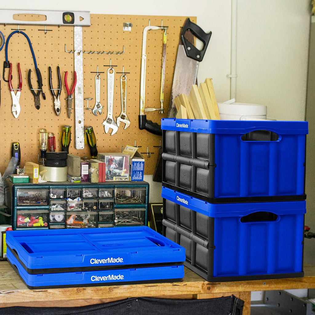 CleverMade Collapsible Storage Bins, 46L 1 Pack, 75 lb Stackable, Obsidian