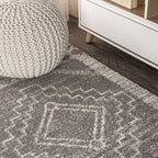 JONATHAN Y Amir Moroccan Beni Souk Gray/Cream 4' Round Indoor Area Rug, Bohemian, Scandinavian, Easy-Cleaning for Living Room, Bedroom, Kitchen, Pet Friendly, Non-Shedding (MOH200C-4R)