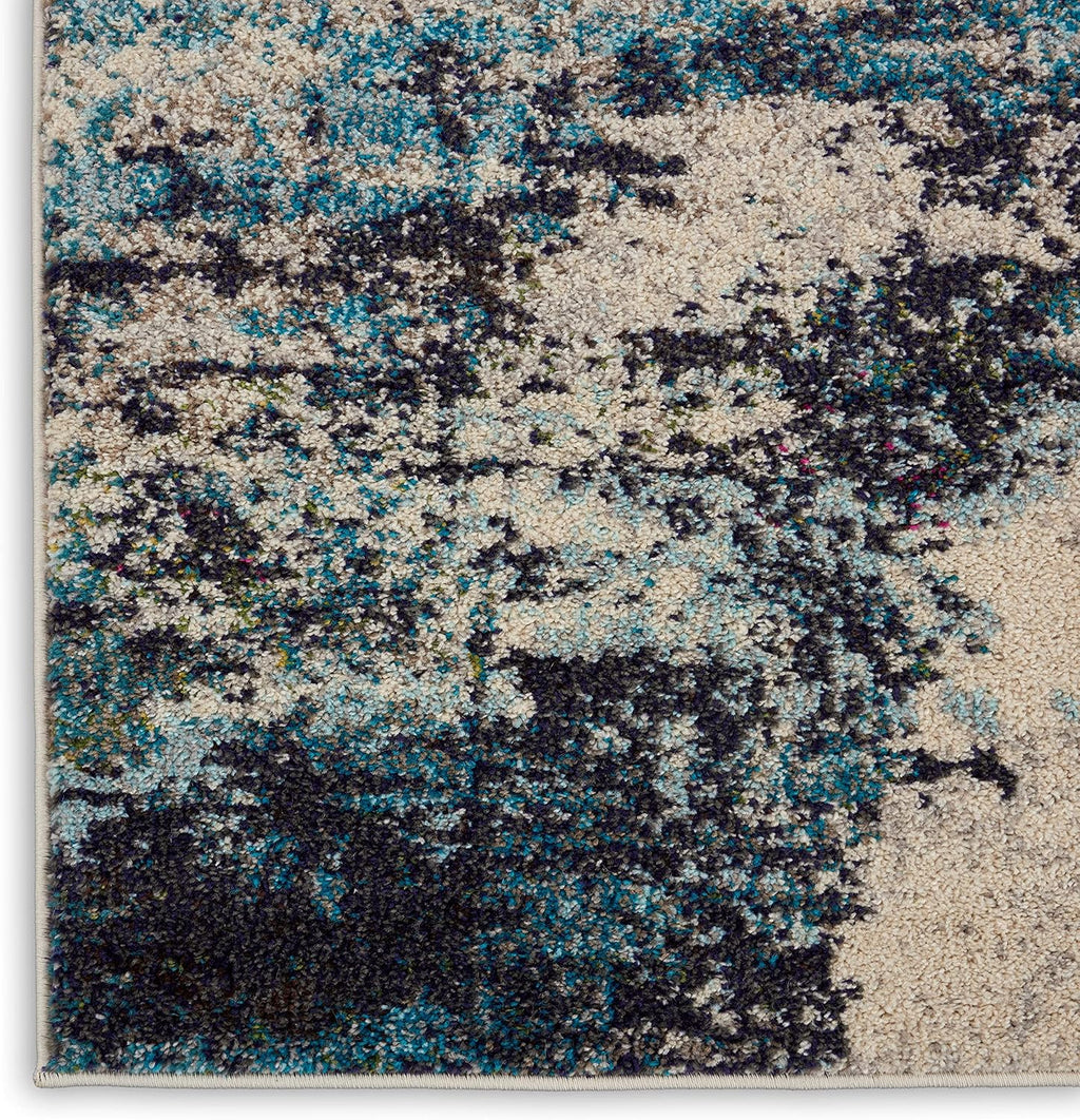 Nourison Home Celestial Ivory Teal Blue 2' x 6' Area Rug - Easy Clean, Non Shedding, Bed Room, Living Room, Dining Room, Kitchen (6' Runner)
