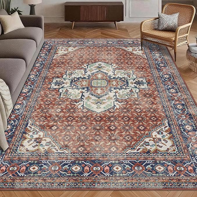 Washable Area Rug 4' x 6' Vintage Traditional Persian Mat by Unknown
