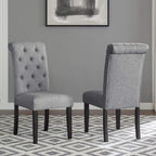 Roundhill Furniture Leviton Solid Wood Tufted Dining Chair, Set of 2, Gray