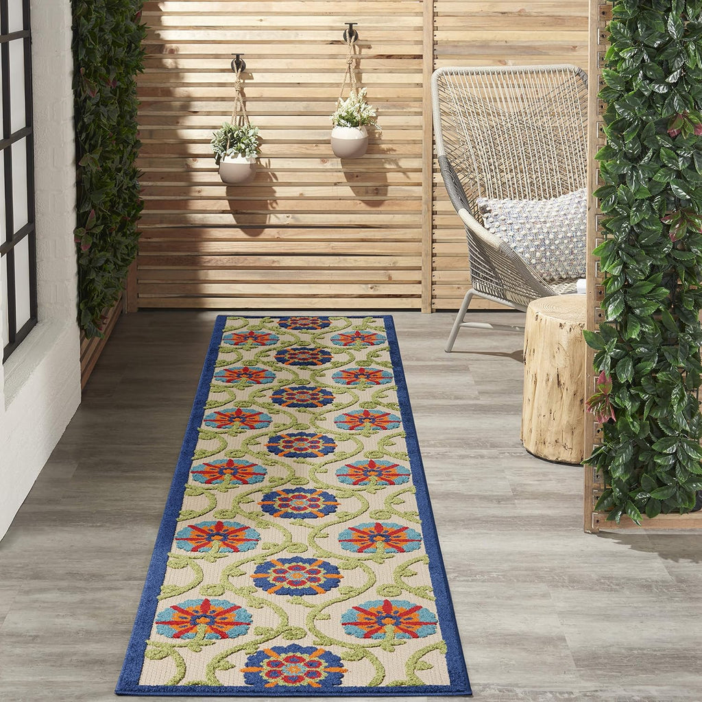 Nourison Home Aloha Blue Multicolor 2'3" x 10' Area Rug - Easy Clean, Non Shedding, Bed Room, Living Room, Dining Room, Kitchen (10' Runner)