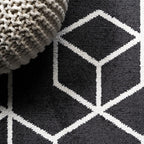 JONATHAN Y Tumbling Blocks Black/White Runner Rug 2x8, Modern,Contemporary,Geometric,Casual, Easy-Cleaning for Living Room,Bedroom,Kitchen,Pet Friendly,Non-Shedding (SEU101A-28)