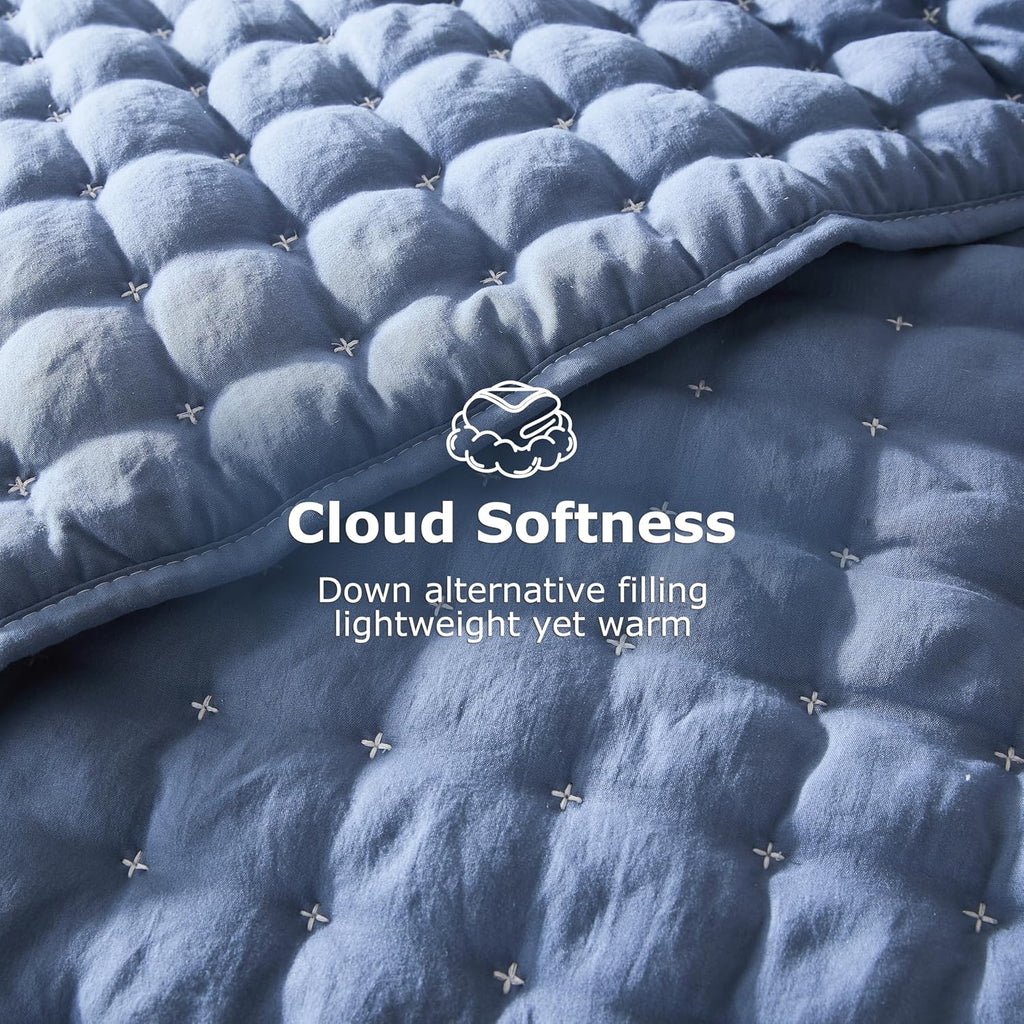 WDCOZY Cloud Soft Quilt Set, King Size, Blue, 3 Pieces 104x90 inches