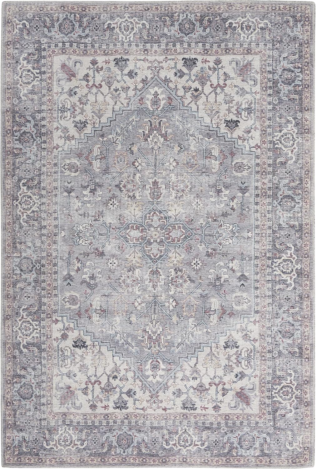 Nicole Curtis Machine Washable Series 1 Bohemian Grey 4' x 6' Area -Rug, Easy -Cleaning, Non Shedding, Bed Room, Living Room, Dining Room, Kitchen (4x6)