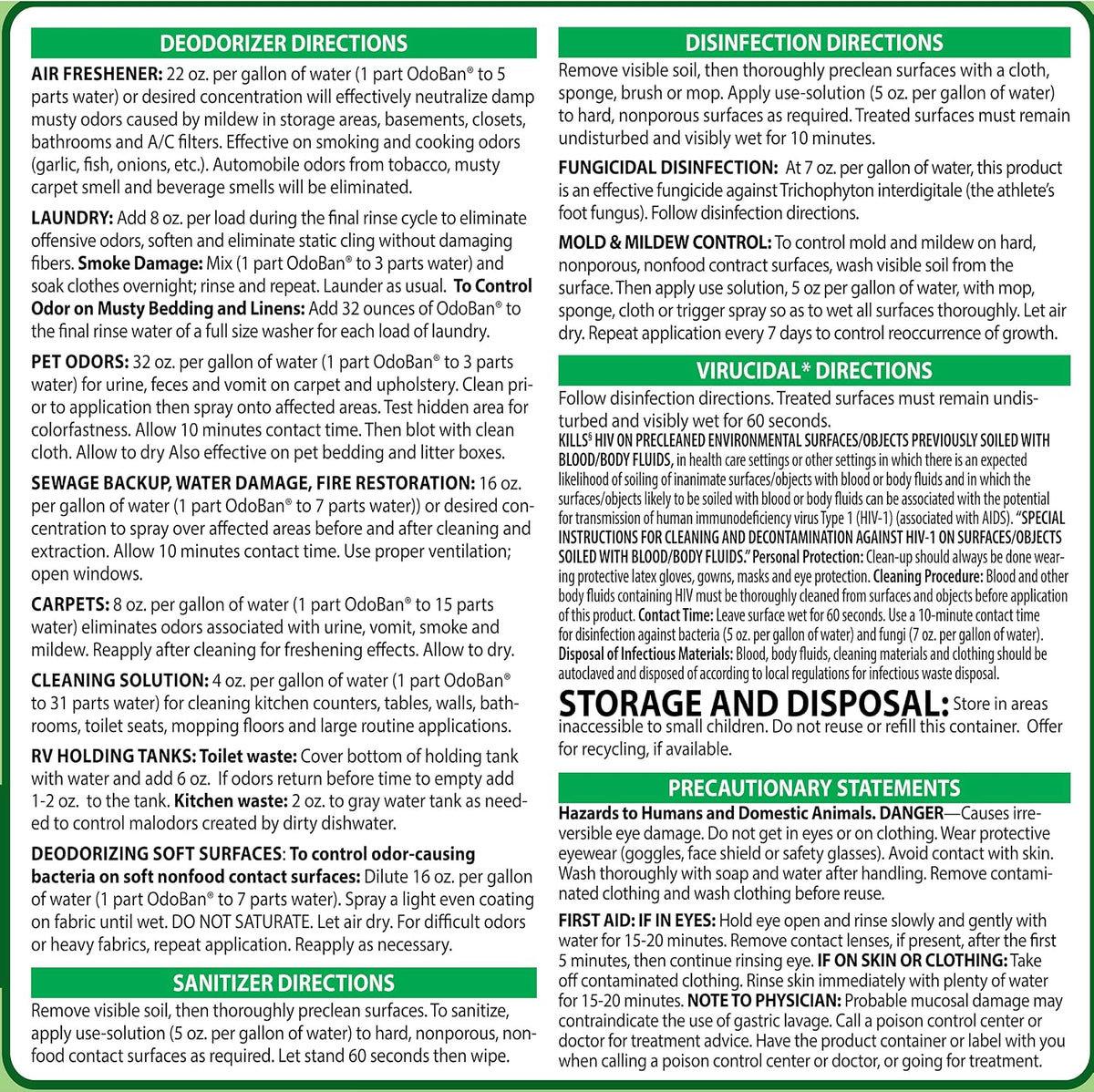 OdoBan Disinfectant Concentrate and Odor Eliminator, Made in the USA, Original Eucalyptus Scent, 2 Gallons
