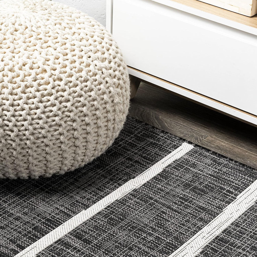 JONATHAN Y Berber Stripe Indoor Outdoor Runner Rug 2X10 Black/Ivory, Colonia for Backyard, Patio, Porch, Easy-Cleaning, High Traffic, Pet-Friendly, Non-Shedding (SMB125E-210)