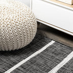 JONATHAN Y Berber Stripe Indoor Outdoor Runner Rug 2X10 Black/Ivory, Colonia for Backyard, Patio, Porch, Easy-Cleaning, High Traffic, Pet-Friendly, Non-Shedding (SMB125E-210)