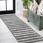 JONATHAN Y Berber Stripe Indoor Outdoor Runner Rug 2X10 Black/Ivory, Colonia for Backyard, Patio, Porch, Easy-Cleaning, High Traffic, Pet-Friendly, Non-Shedding (SMB125E-210)