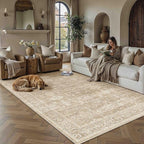 5x7 Washable Area Rug for Living Room Bedroom Vintage Beige Soft Low Pile by WondRg