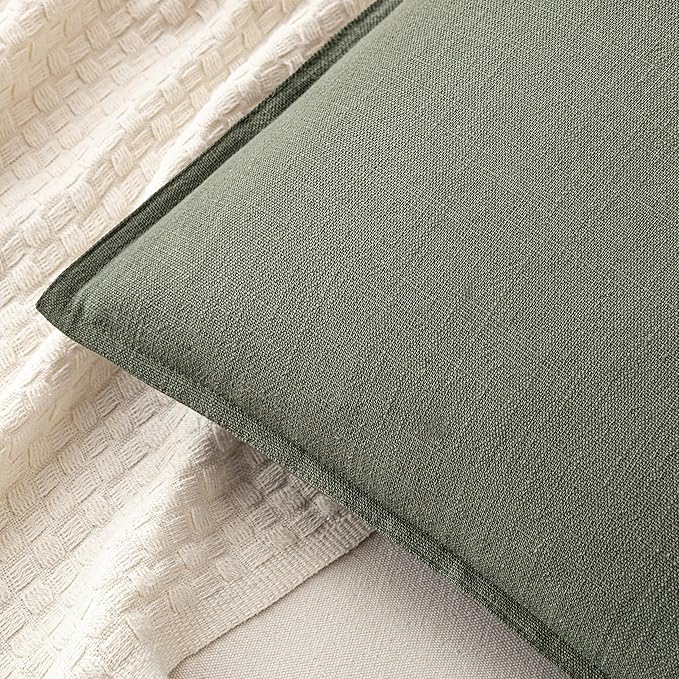 MIULEE Decorative Linen Euro Sham Pillow Covers 24x24 Inch Olive Green Boho - Image 2