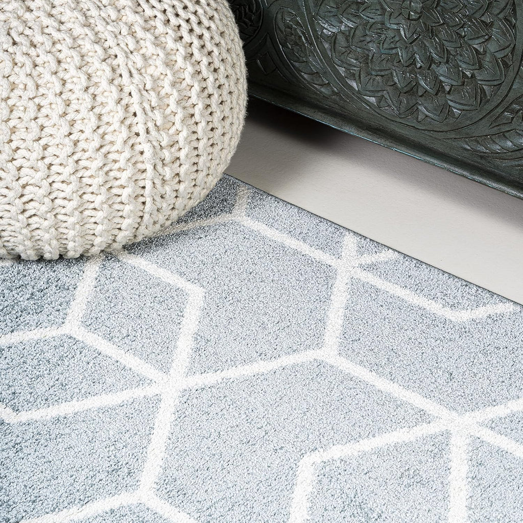 JONATHAN Y Tumbling Blocks Light Blue/White Runner Rug 2x8, Modern,Contemporary,Geometric,Casual, Easy-Cleaning for Living Room,Bedroom,Kitchen,Pet Friendly,Non-Shedding (SEU101C-28)