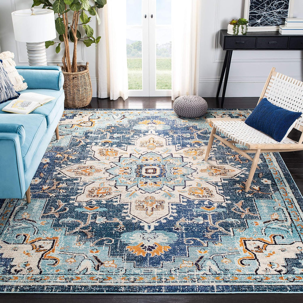 SAFAVIEH Madison Square Rug 9', Traditional Blue & Light Blue MAD473M