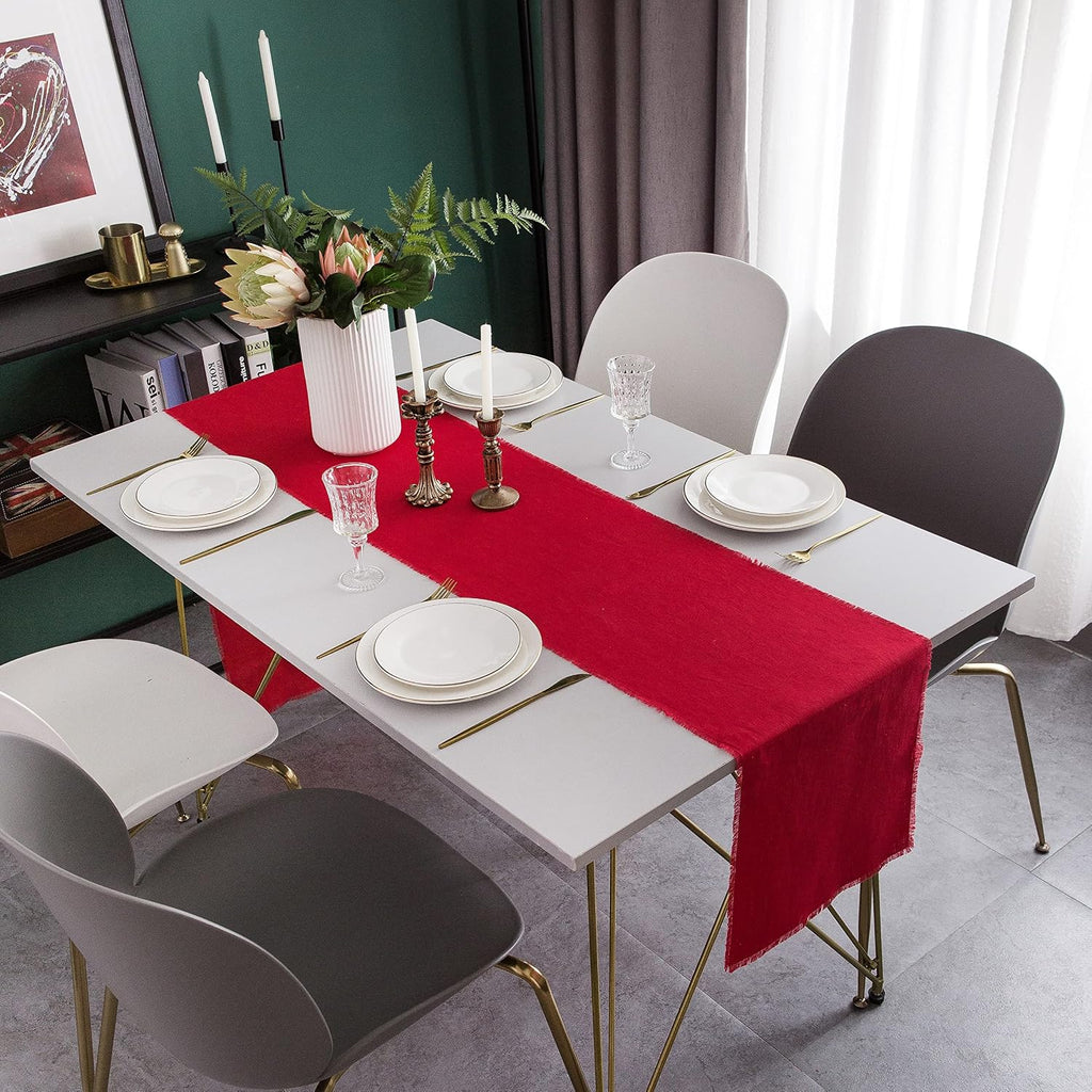 Christmas Table Runner with Fringe Red 14x72 Inch