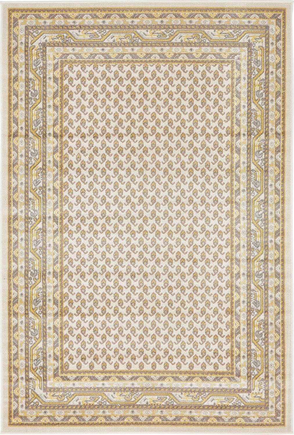 Unique Loom Williamsburg Collection Traditional Border with Dotted Center Area Rug, Rectangular 4' 0" x 6' 0", Beige/Yellow