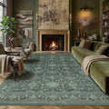 9x12 Washable Area Rug for Living Room Bedroom Vintage Green Non Slip Carpet by WondRg