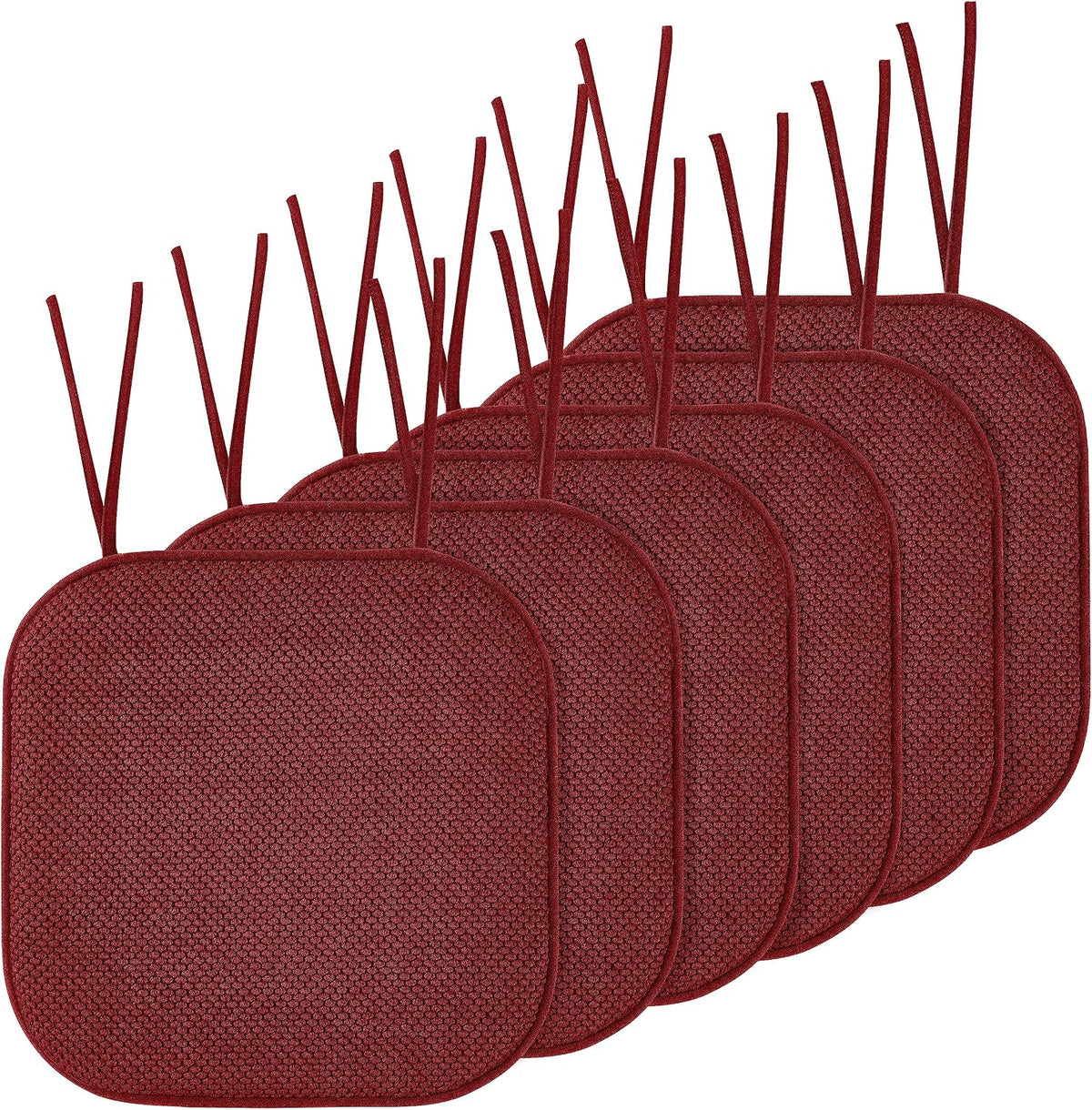 Elegant Comfort Chair Cushion Covers with Ties and Non Skid Rubber Backing-Thick Memory Foam - Soft Cushion Pad- Rounded Square Seat Cover-16 x 16 Inches-Honeycomb Textured Pattern, Set of 6, Burgundy