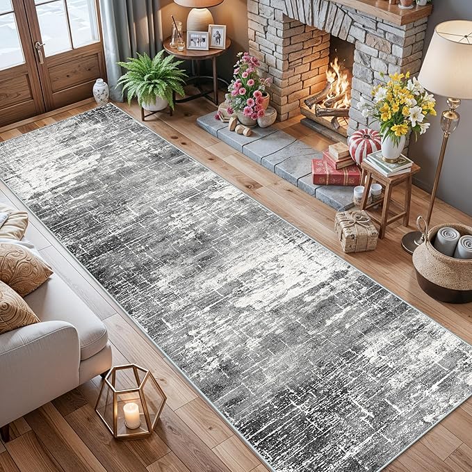 Washable 12ft Kitchen Area Rug: Abstract Entryway Rug Runner Soft Bedroom - Image 4