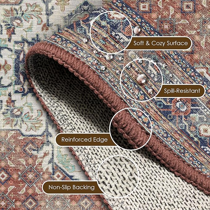 Washable Area Rug 6' x 9' Vintage Traditional Persian Mat - Image 6