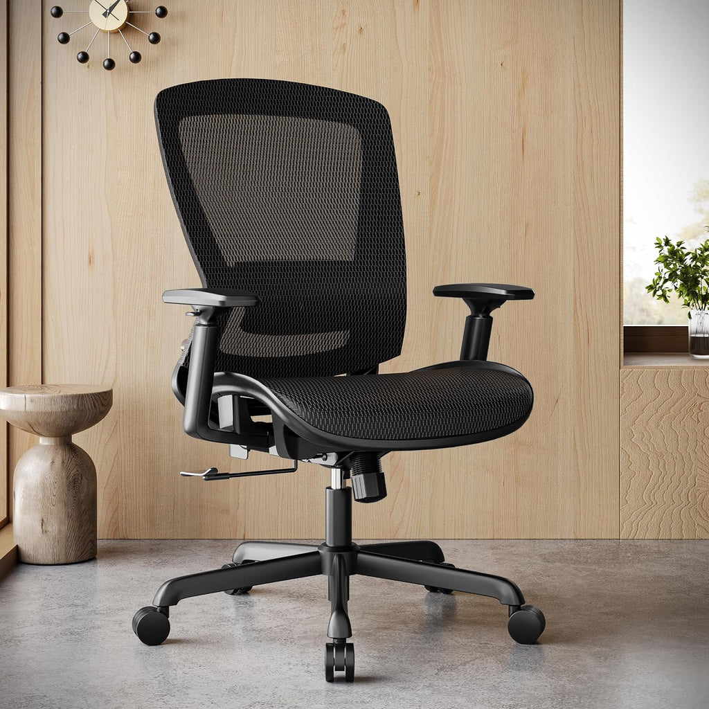 ELABEST Ergonomic Mesh Office Chair,Comfy Computer Desk Chair - BIFMA 5.1 Certified Commercial Swivel Task Chair for Home Office - Adjustable Lumbar Support & Armrests,Tilt Function,Wide Seat (Black)
