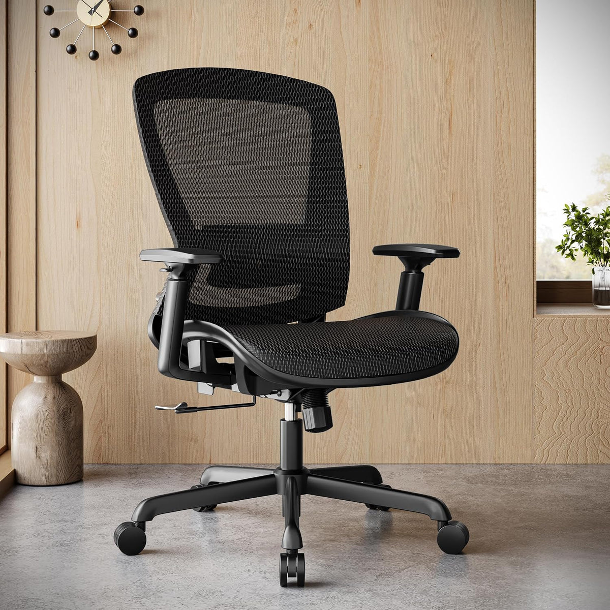 ELABEST Ergonomic Mesh Office Chair,Comfy Computer Desk Chair - BIFMA 5.1 Certified Commercial Swivel Task Chair for Home Office - Adjustable Lumbar Support & Armrests,Tilt Function,Wide Seat (Black)