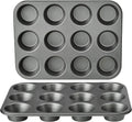 Amazon Basics Nonstick Muffin Pan, Set of 2, Sturdy, Oven Safe, Bakes Evenly, Easy to Clean, 12 Cups, Gray, 13.9x10.55x1.22"