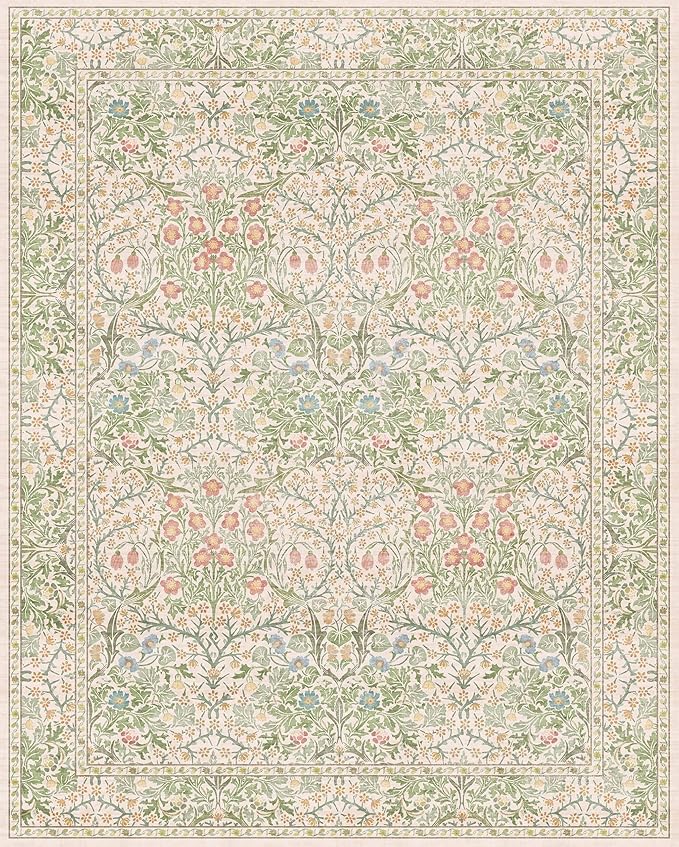 Cream Green Washable 8x10 Area Rugs - Image 2