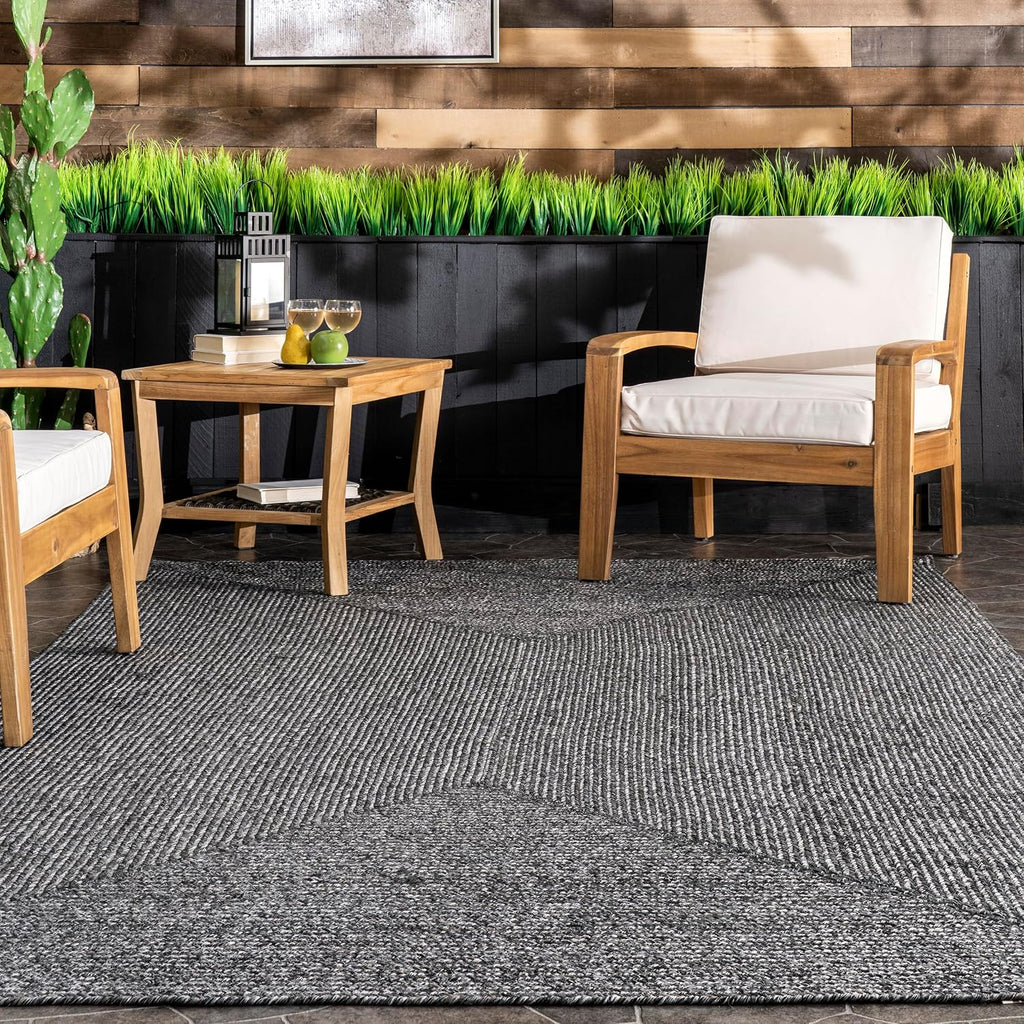 nuLOOM Wynn Charcoal Solid Power Loomed Indoor/Outdoor Runner Rug, 2' x 12'