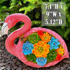 Mood Lab Garden Decor Flamingo Statue - 9 Inch Width Solar Figurine - 8 LED Solar Lights in Succulent Flowers - Yard Patio Lawn Indoor Outdoor Decoration