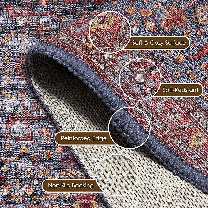 Washable Area Rug 4' x 6' Vintage Traditional Persian Mat - Image 6